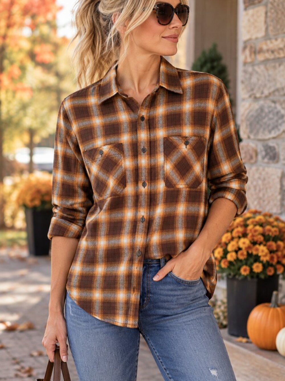 Arizona Jean Co Women’s Flannel Shirt Small Cherry Gold Ombre Plaid NWT